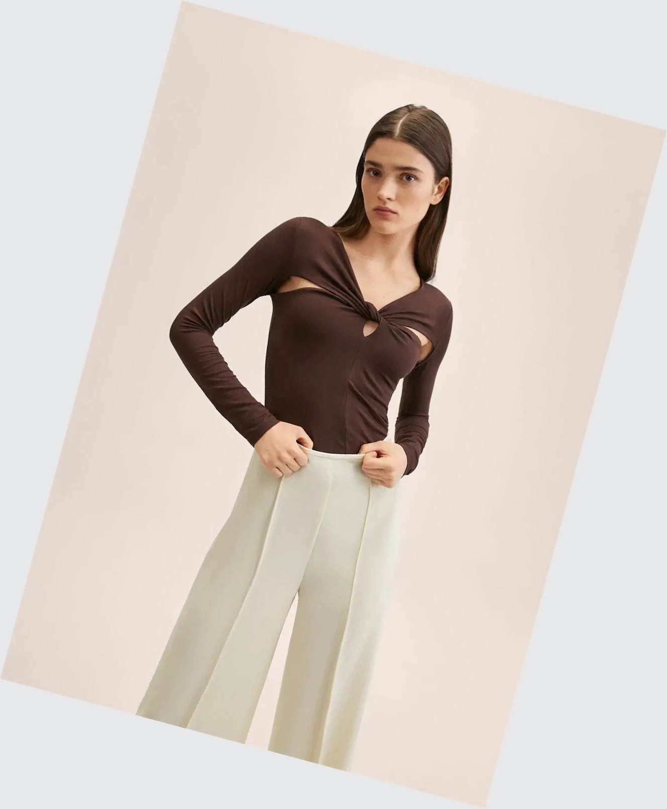 Nohavice Mango High-waist Palazzo Damske Béžové | SK861452