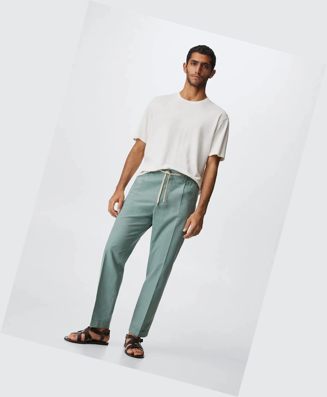 Nohavice Mango Relaxed Linen Panske Zelene | SK861444