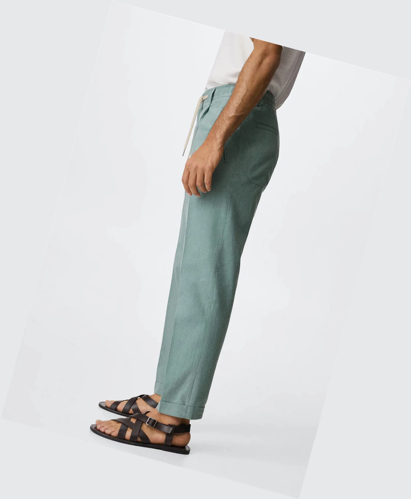 Nohavice Mango Relaxed Linen Panske Zelene | SK861444