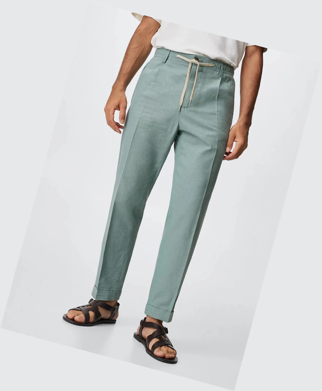 Nohavice Mango Relaxed Linen Panske Zelene | SK861444