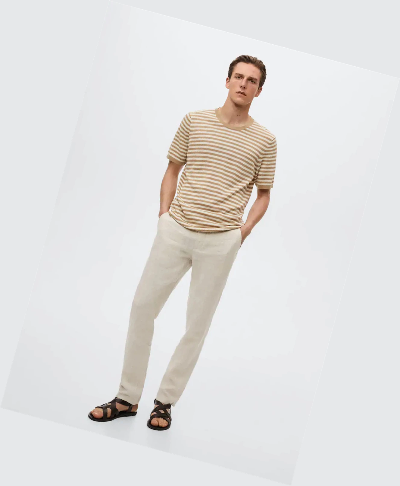 Nohavice Mango Slim Fit Linen Panske Ecru | SK861321