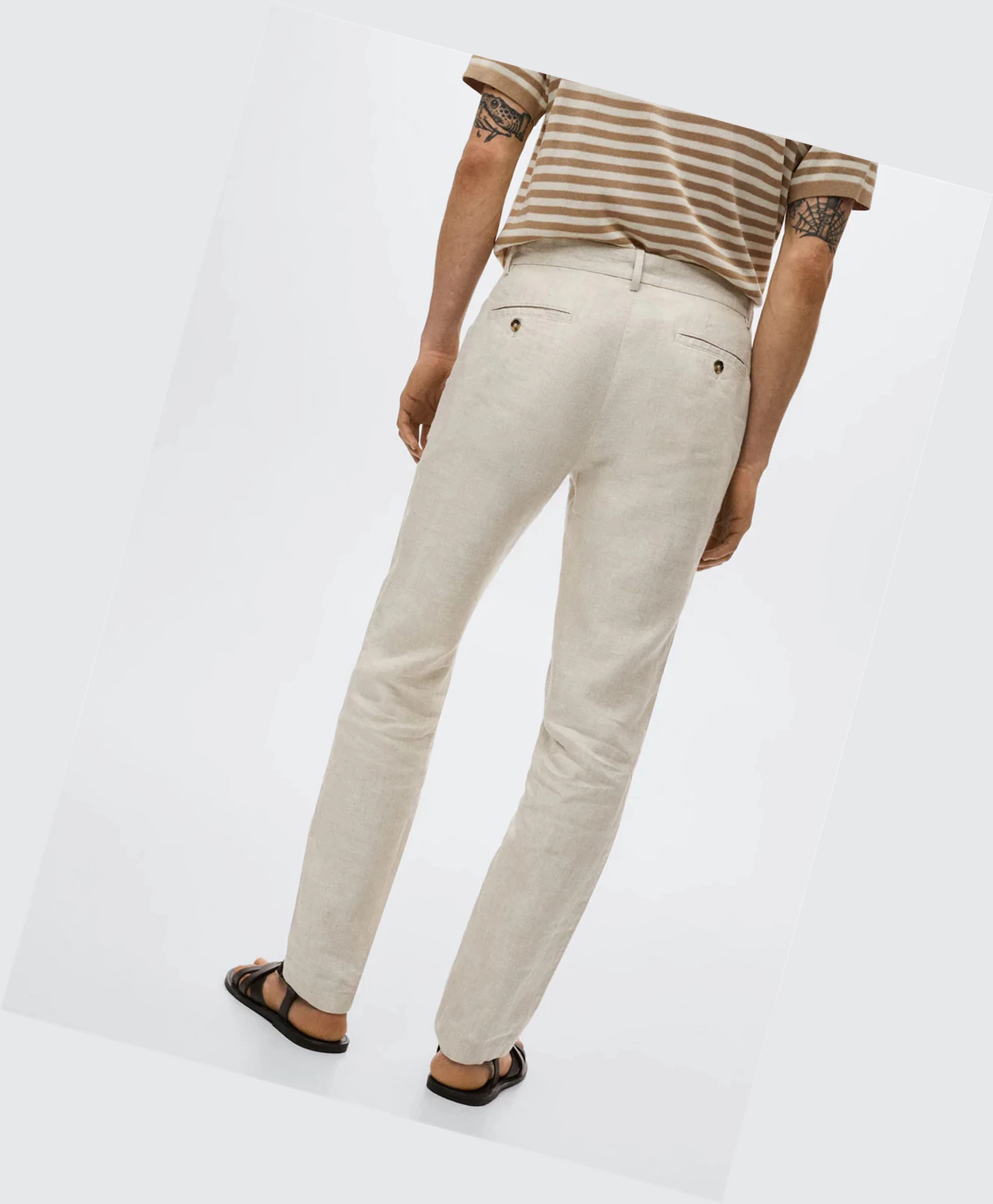 Nohavice Mango Slim Fit Linen Panske Ecru | SK861321