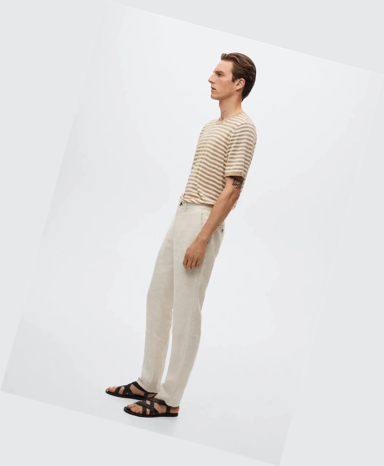 Nohavice Mango Slim Fit Linen Panske Ecru | SK861321