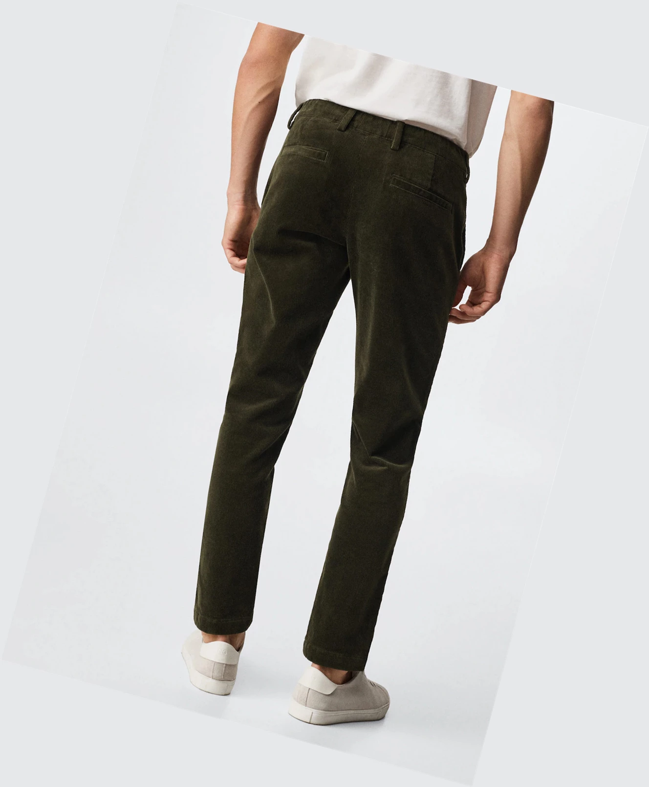 Nohavice Mango Tapered Cropped Corduroy Panske Tmavo Zelene | SK861309