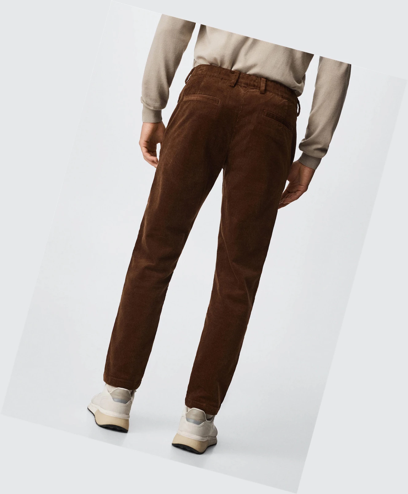 Nohavice Mango Tapered Cropped Corduroy Panske Hnede | SK861430