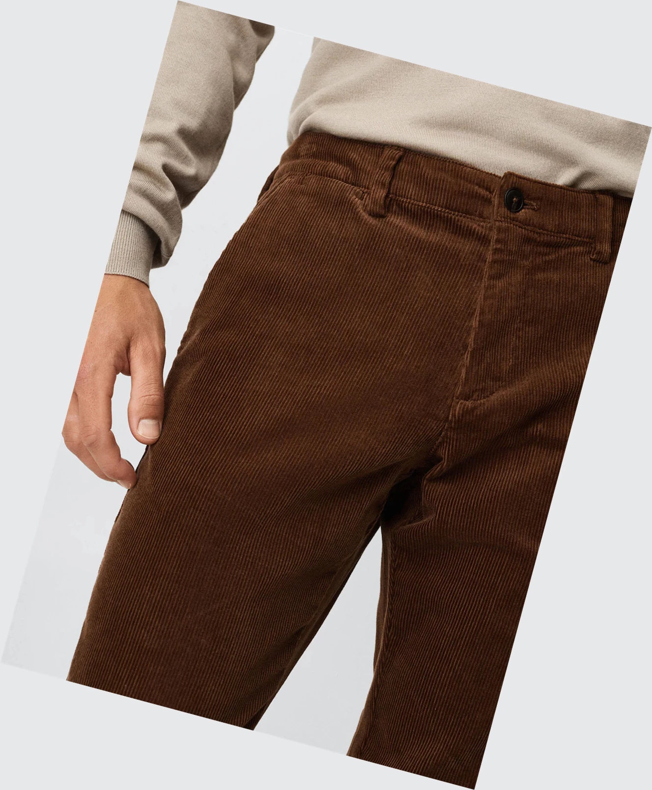 Nohavice Mango Tapered Cropped Corduroy Panske Hnede | SK861430