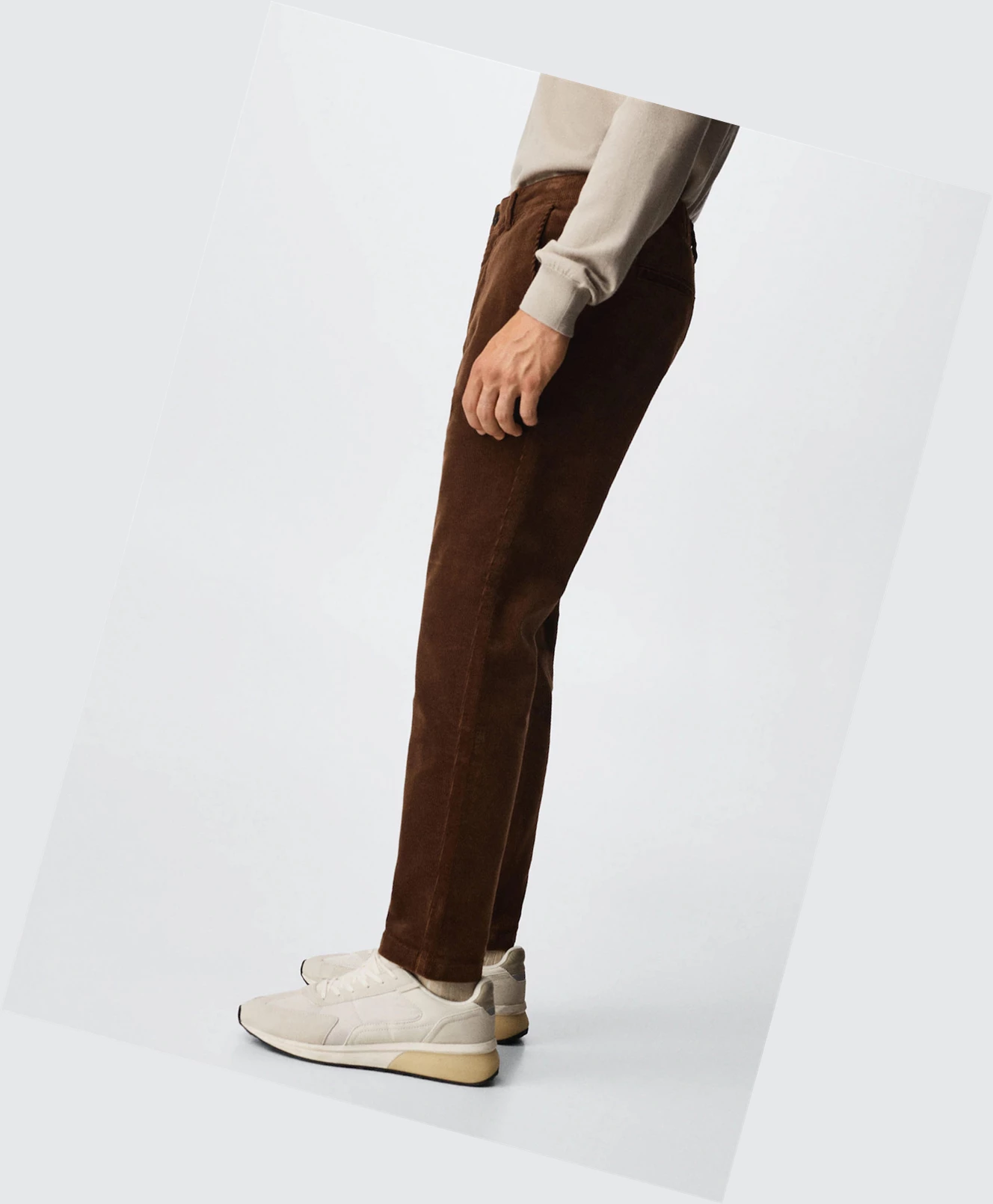 Nohavice Mango Tapered Cropped Corduroy Panske Hnede | SK861430