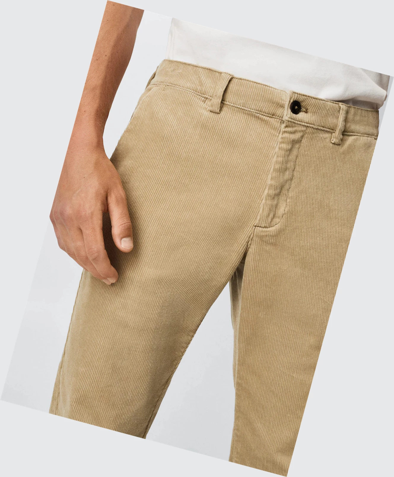 Nohavice Mango Tapered Cropped Corduroy Panske Béžové | SK861505