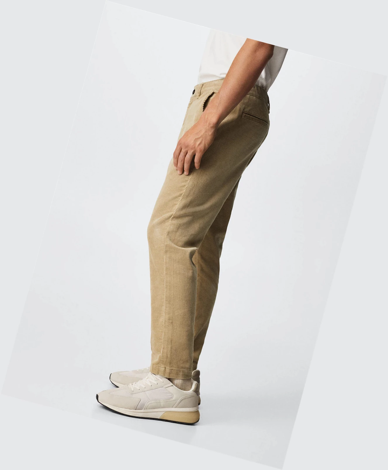 Nohavice Mango Tapered Cropped Corduroy Panske Béžové | SK861505