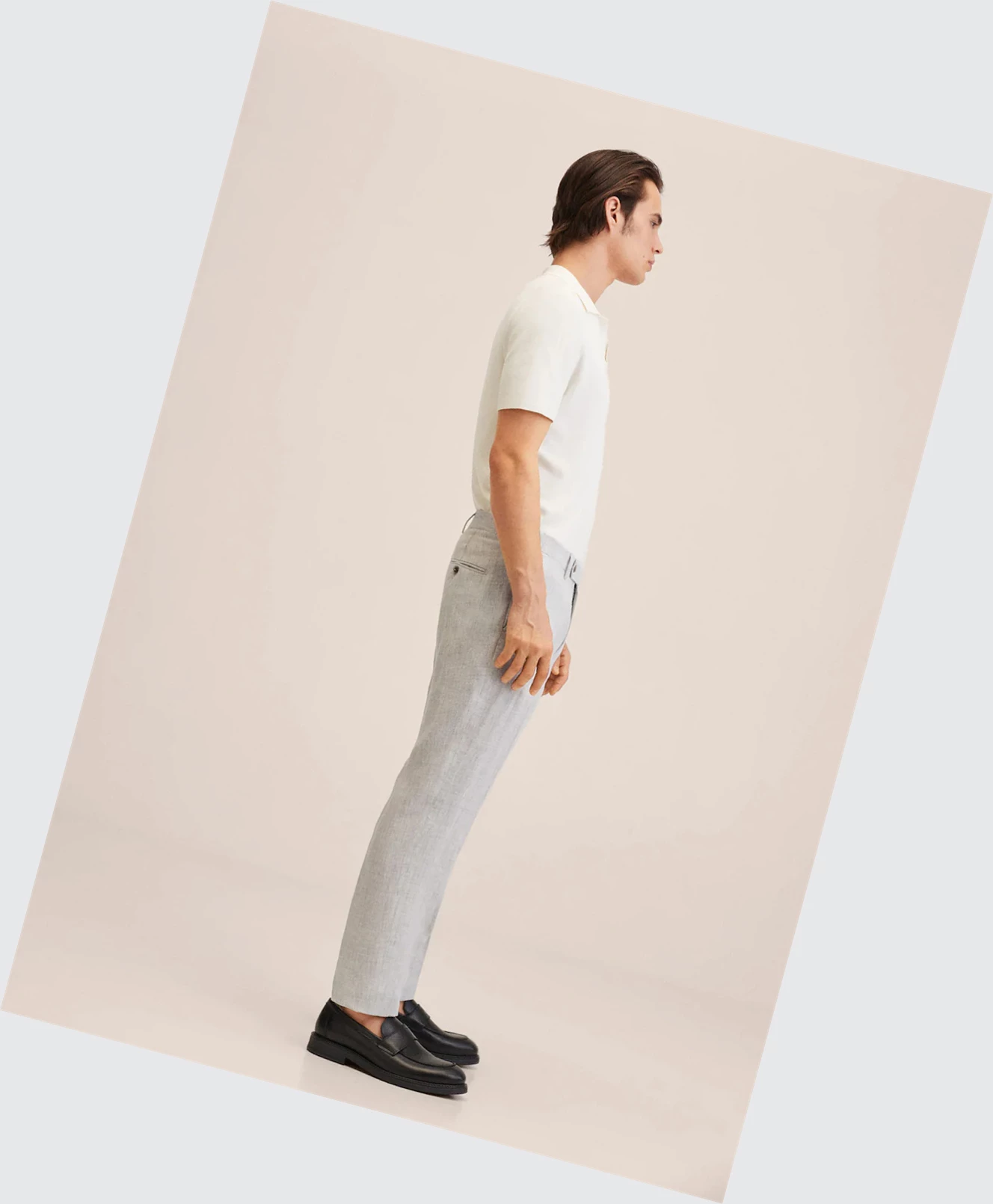 Oblek Nohavice Mango Slim Fit Linen Panske Svetlo Siva | SK862265