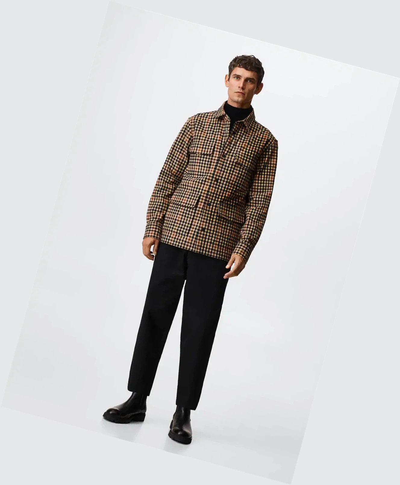 Overshirt Mango Check Bavlnene Panske Béžové | SK861240