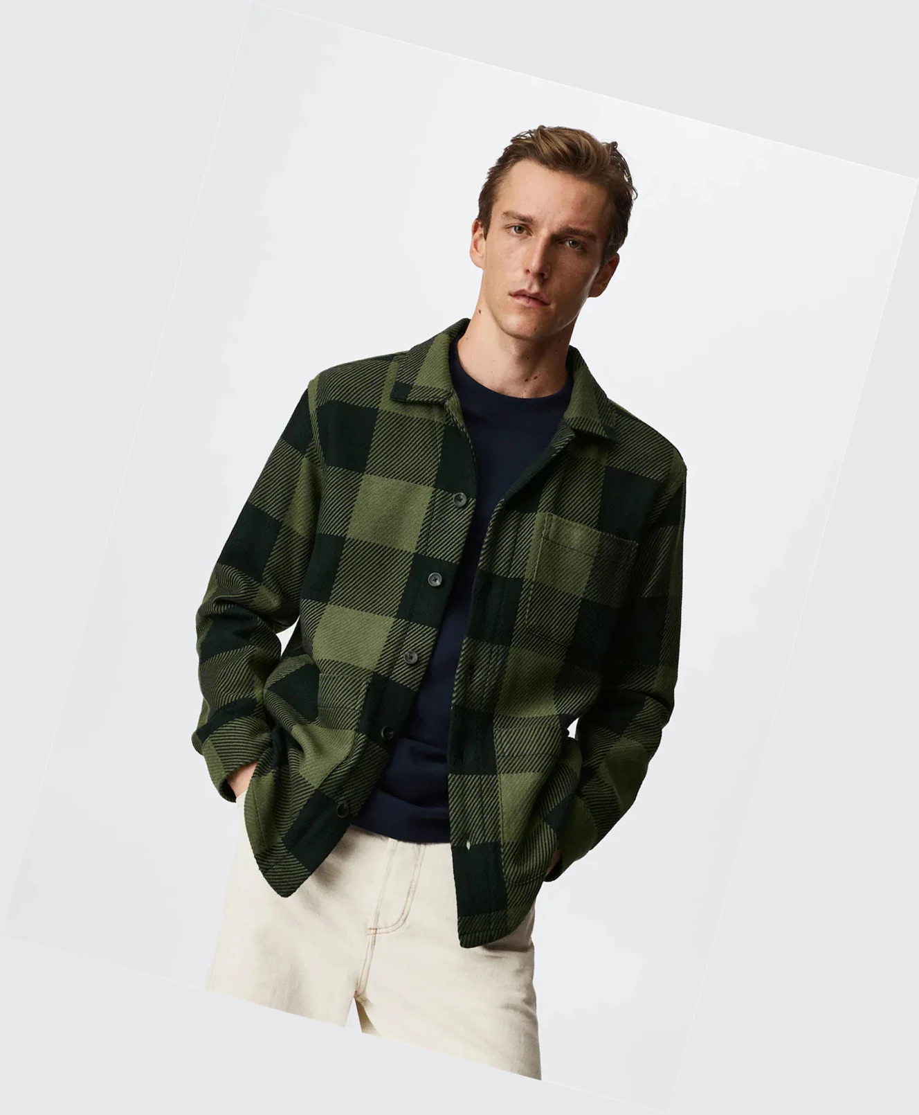 Overshirt Mango Check Bavlnene Panske Hnedožltý | SK861242