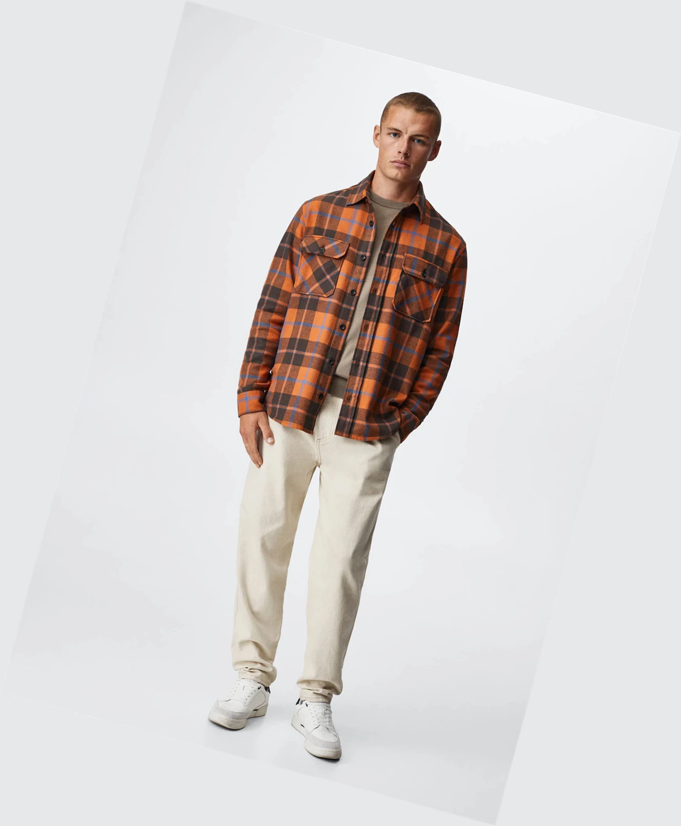 Overshirt Mango Check Bavlnene Panske Oranžové | SK861237