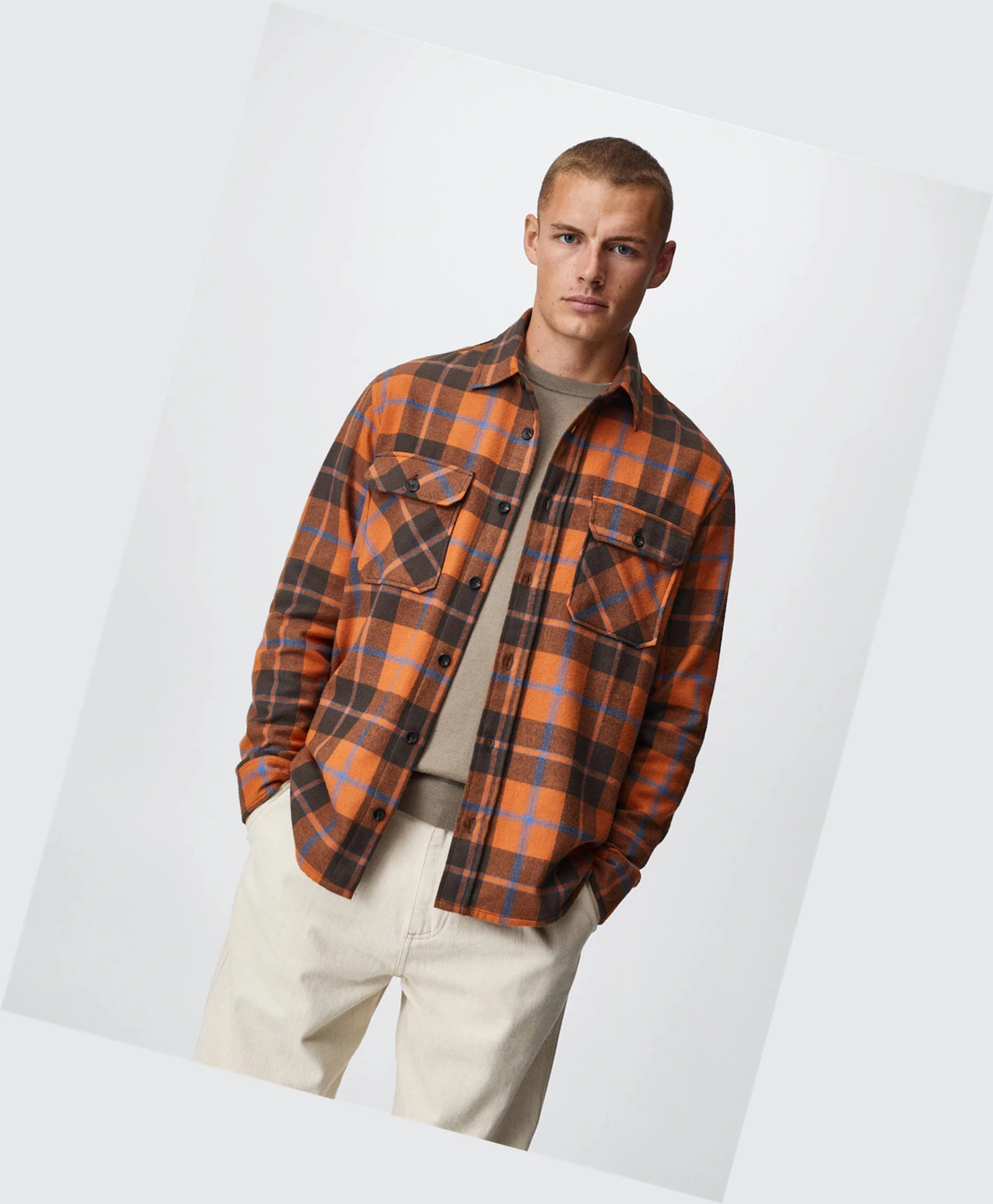 Overshirt Mango Check Bavlnene Panske Oranžové | SK861237