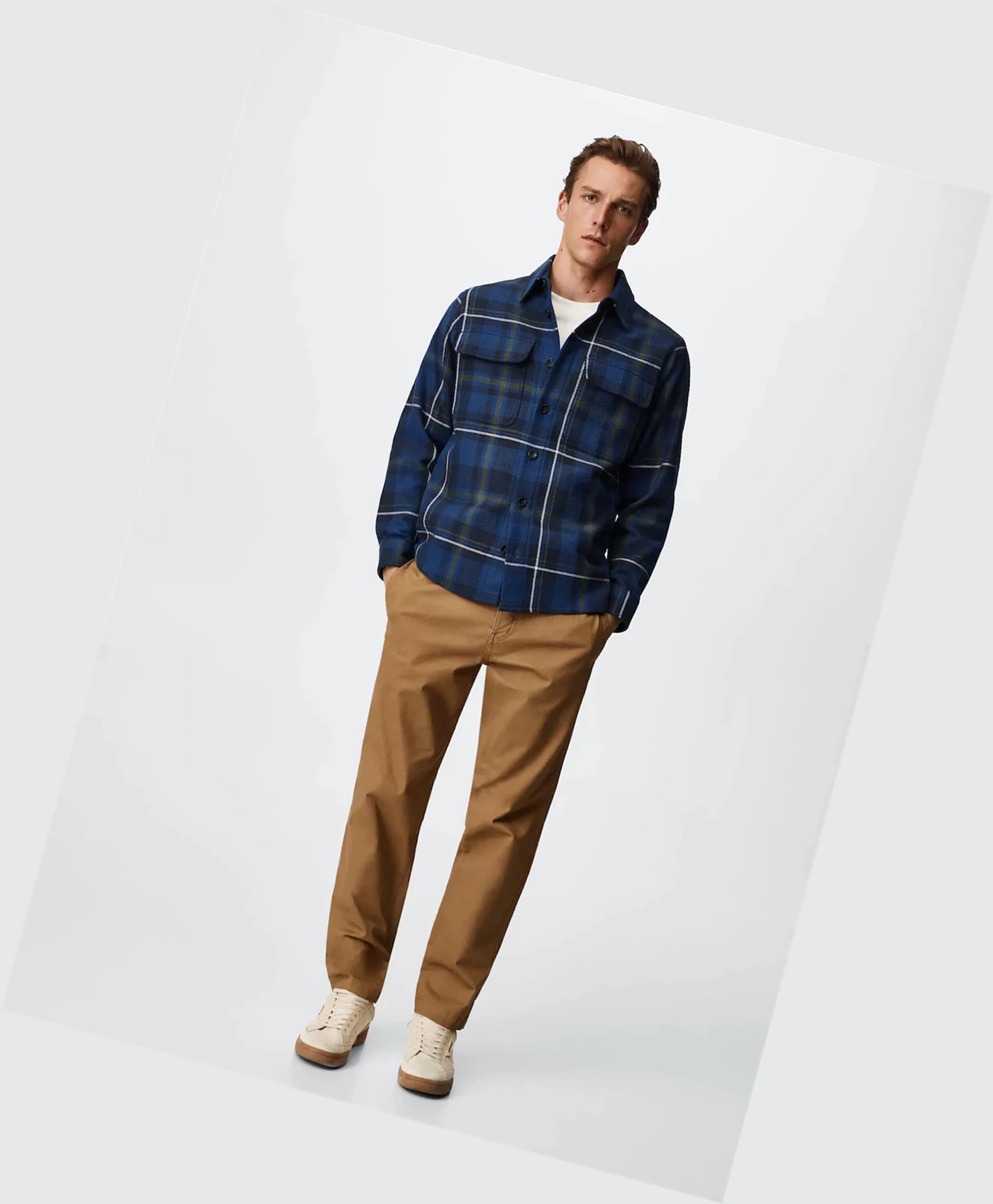 Overshirt Mango Check Bavlnene Panske Tmavo Námornícka Modrá | SK861262