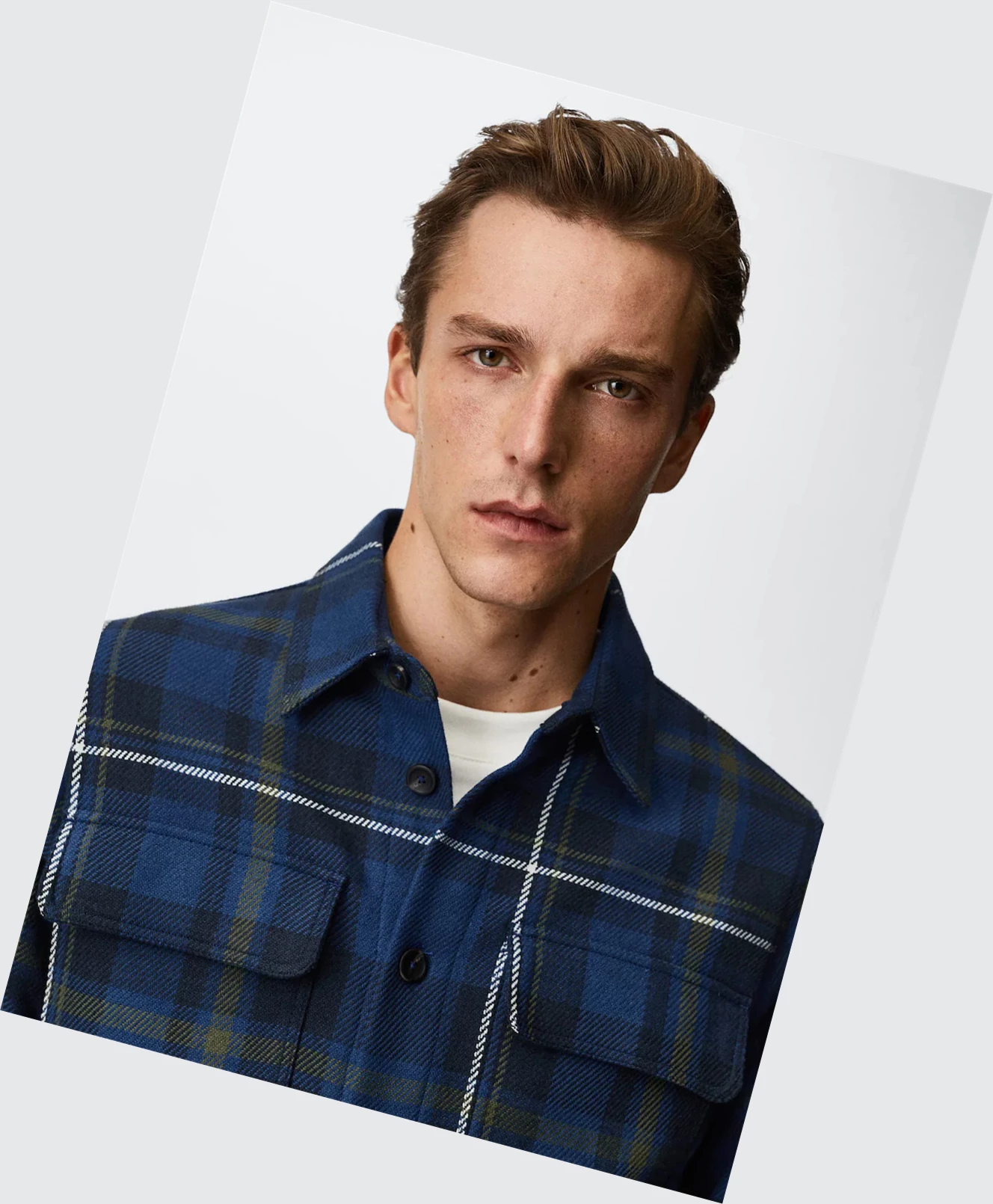 Overshirt Mango Check Bavlnene Panske Tmavo Námornícka Modrá | SK861262