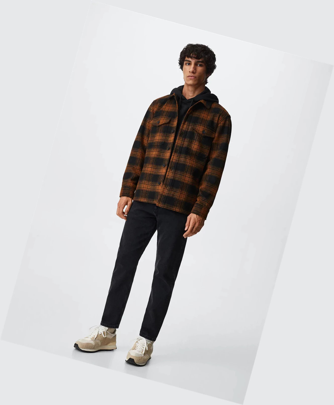 Overshirt Mango Check Vlna-blend Panske Čierne | SK861250