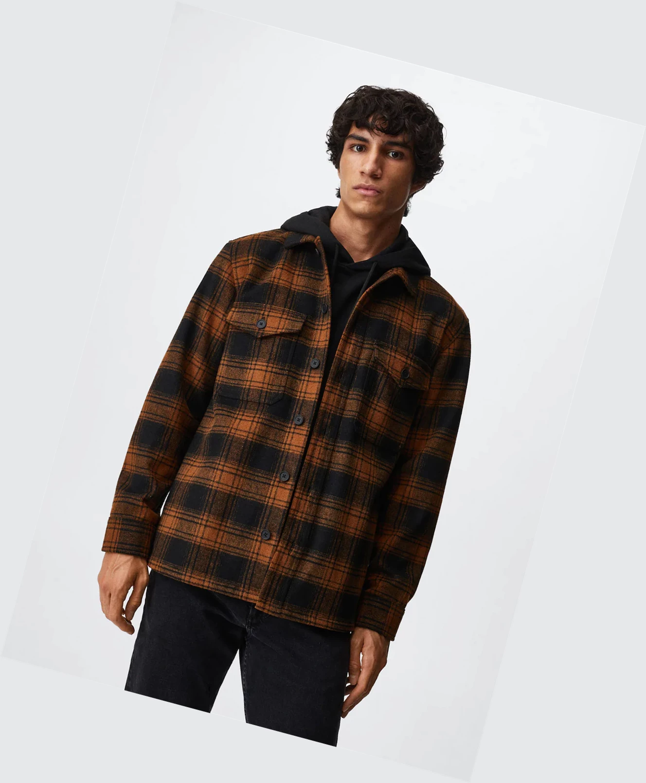 Overshirt Mango Check Vlna-blend Panske Čierne | SK861250