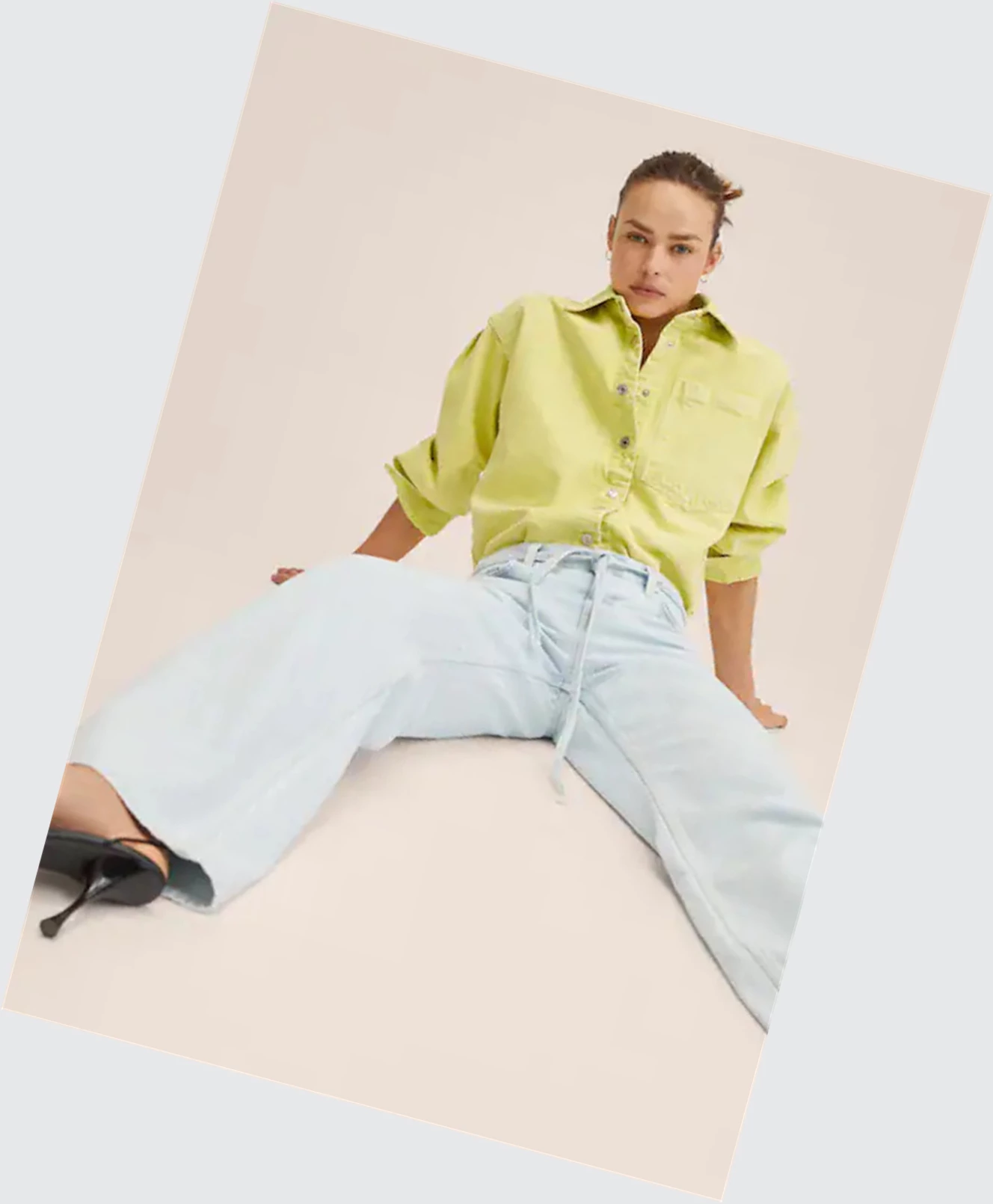 Overshirt Mango Oversized Denim Damske Lime | SK861255