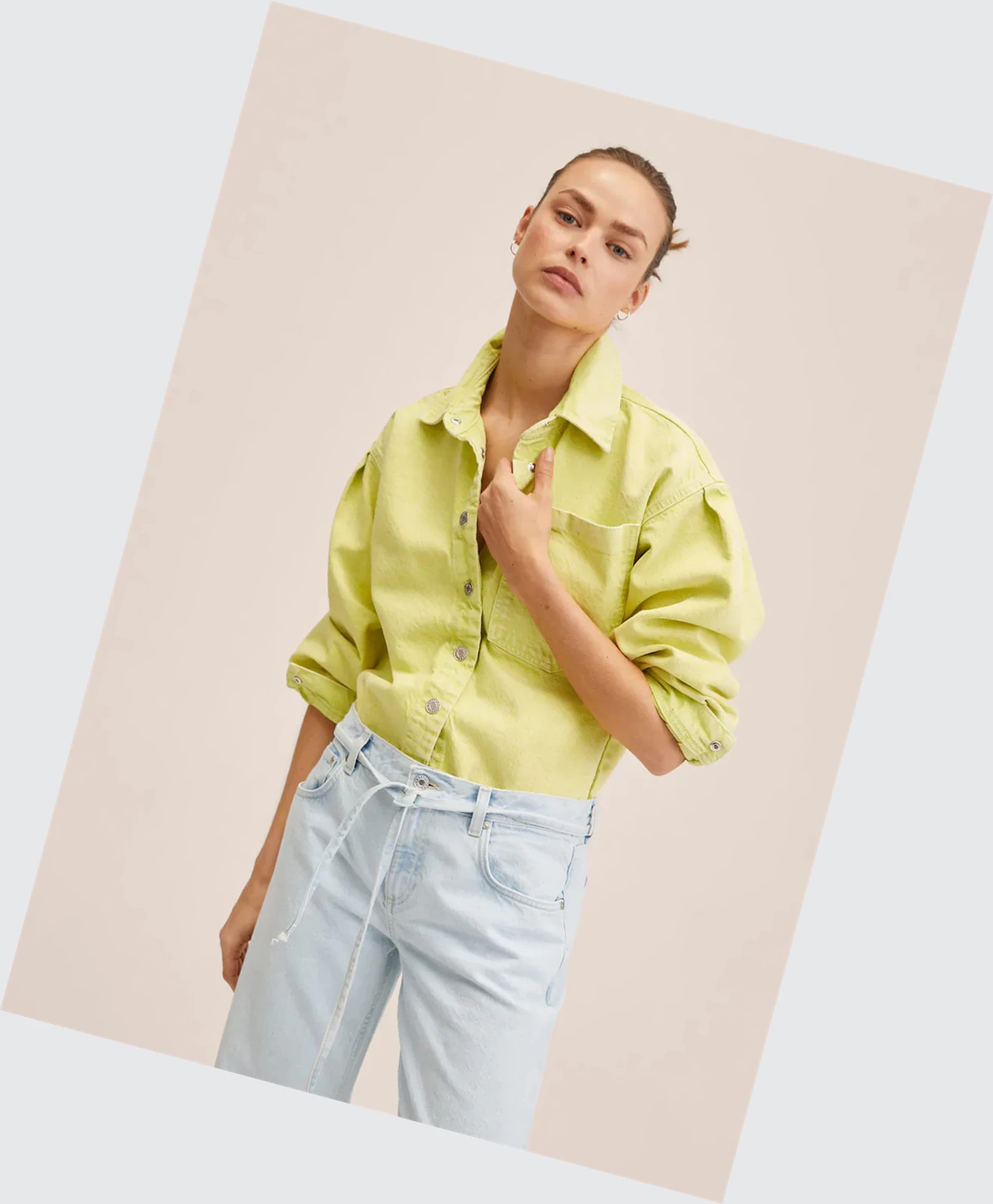 Overshirt Mango Oversized Denim Damske Lime | SK861255