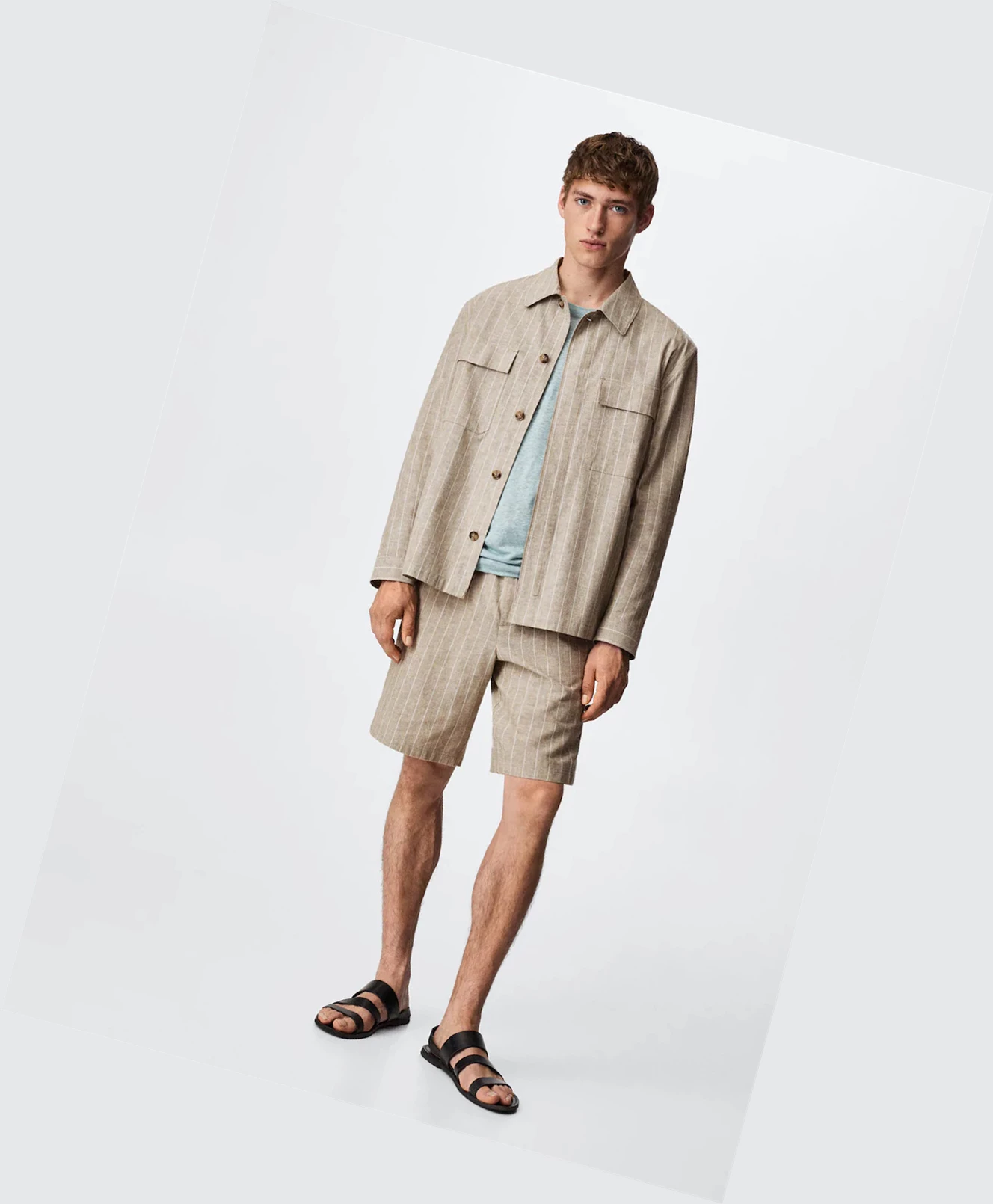 Overshirt Mango Pruhované Bavlnene Linen Panske Hnede | SK861235