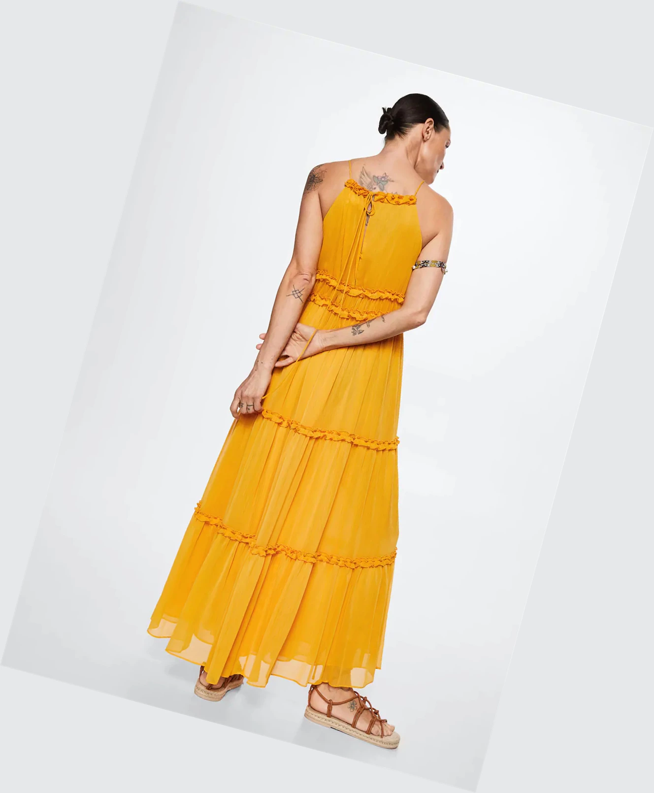 Saty Mango Maxi Ruffles Damske Horčica Biela | SK860731