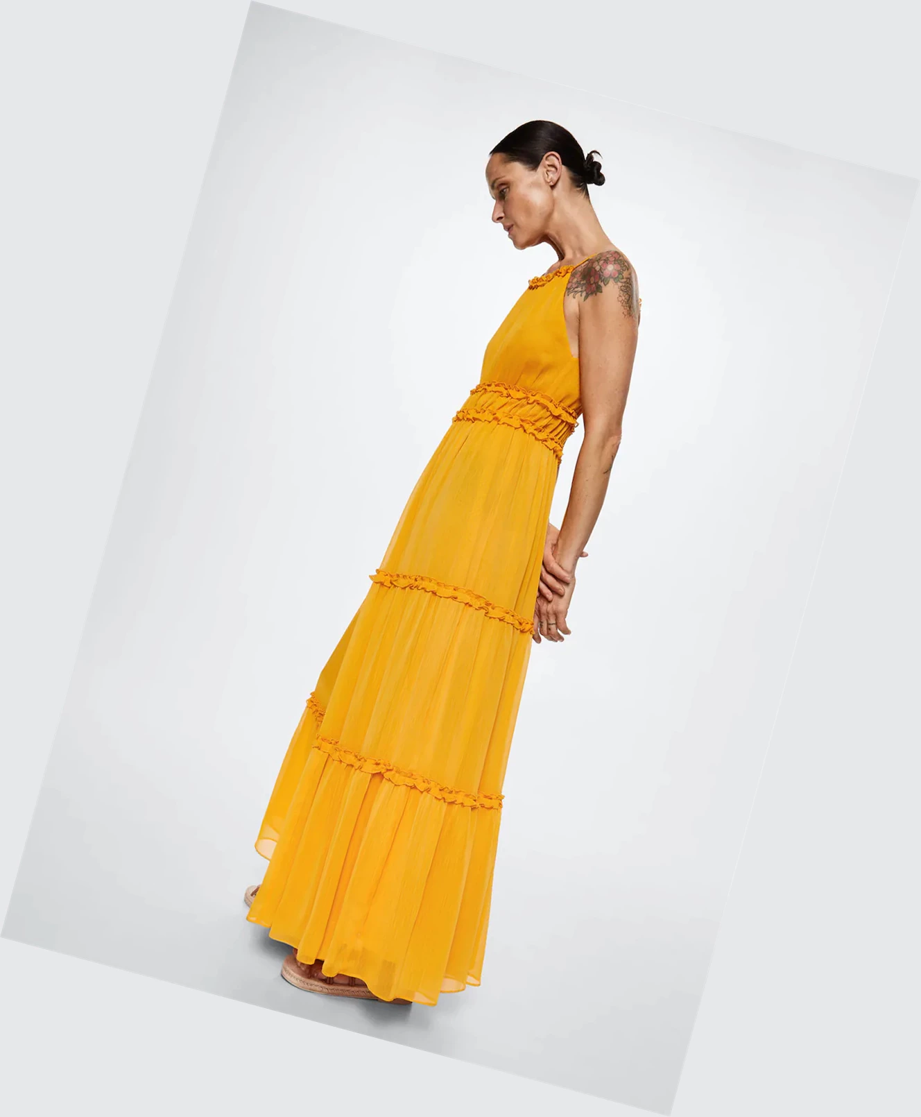 Saty Mango Maxi Ruffles Damske Horčica Biela | SK860731