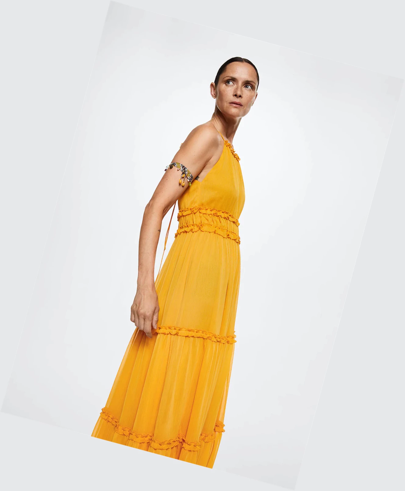 Saty Mango Maxi Ruffles Damske Horčica Biela | SK860731