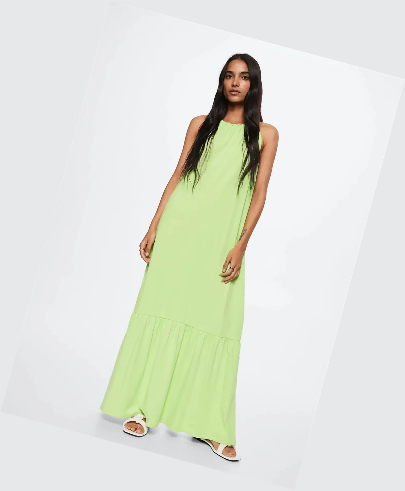 Saty Mango Maxi Ruffles Damske Zelene | SK860543