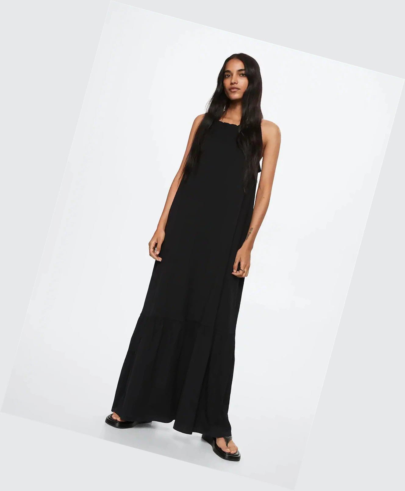 Saty Mango Maxi Ruffles Damske Čierne | SK860627