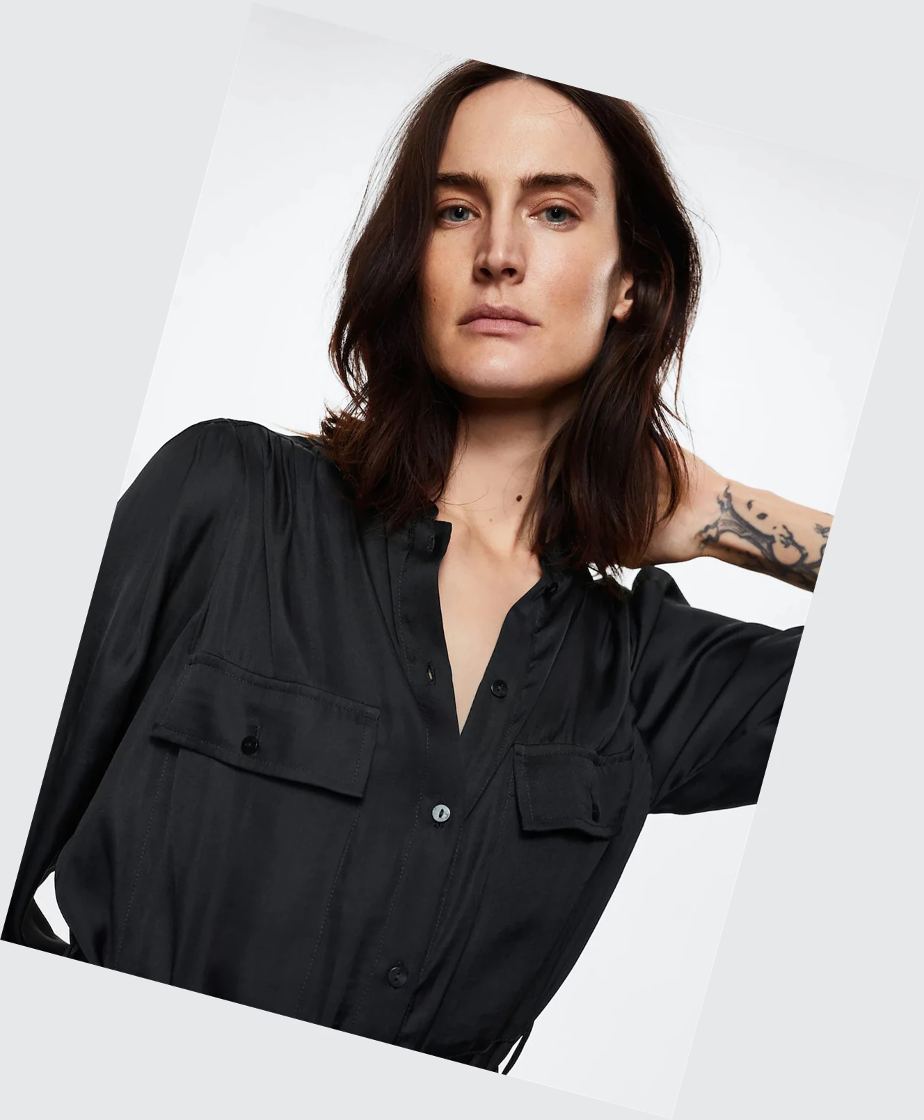 Saty Mango Satin Shirt Damske Čierne | SK860669