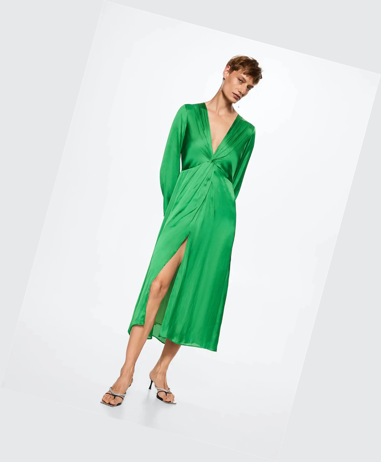 Saty Mango Side-slit Satin Damske Zelene | SK860584