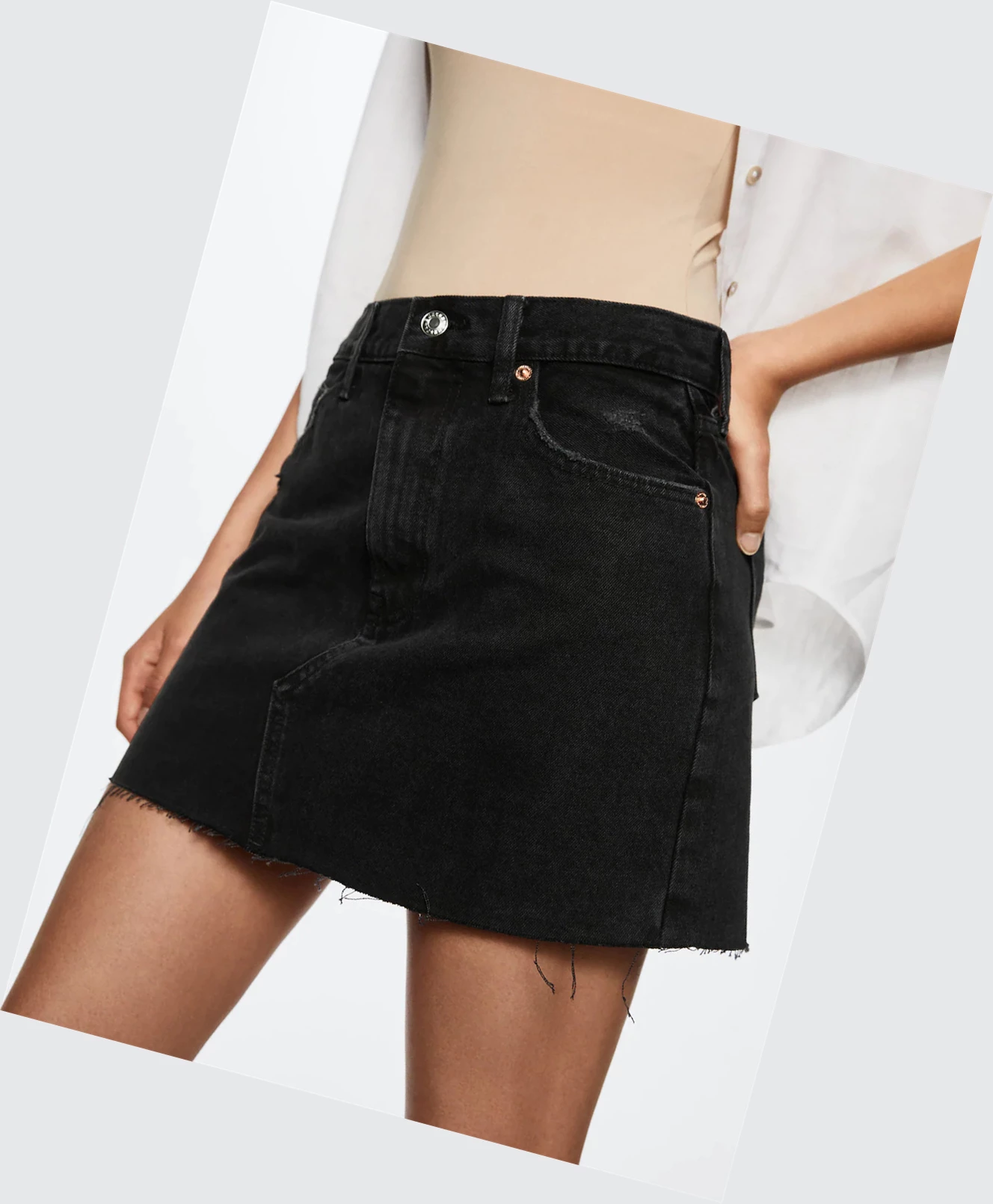 Sukne Mango Denim With Frayed Hem Skirts Damske Čierne | SK861182