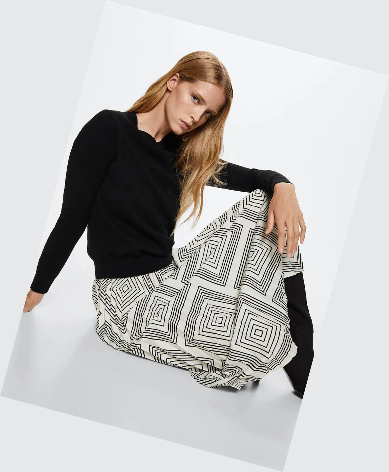 Sukne Mango Geometric Print Plisované Damske Biele | SK862194