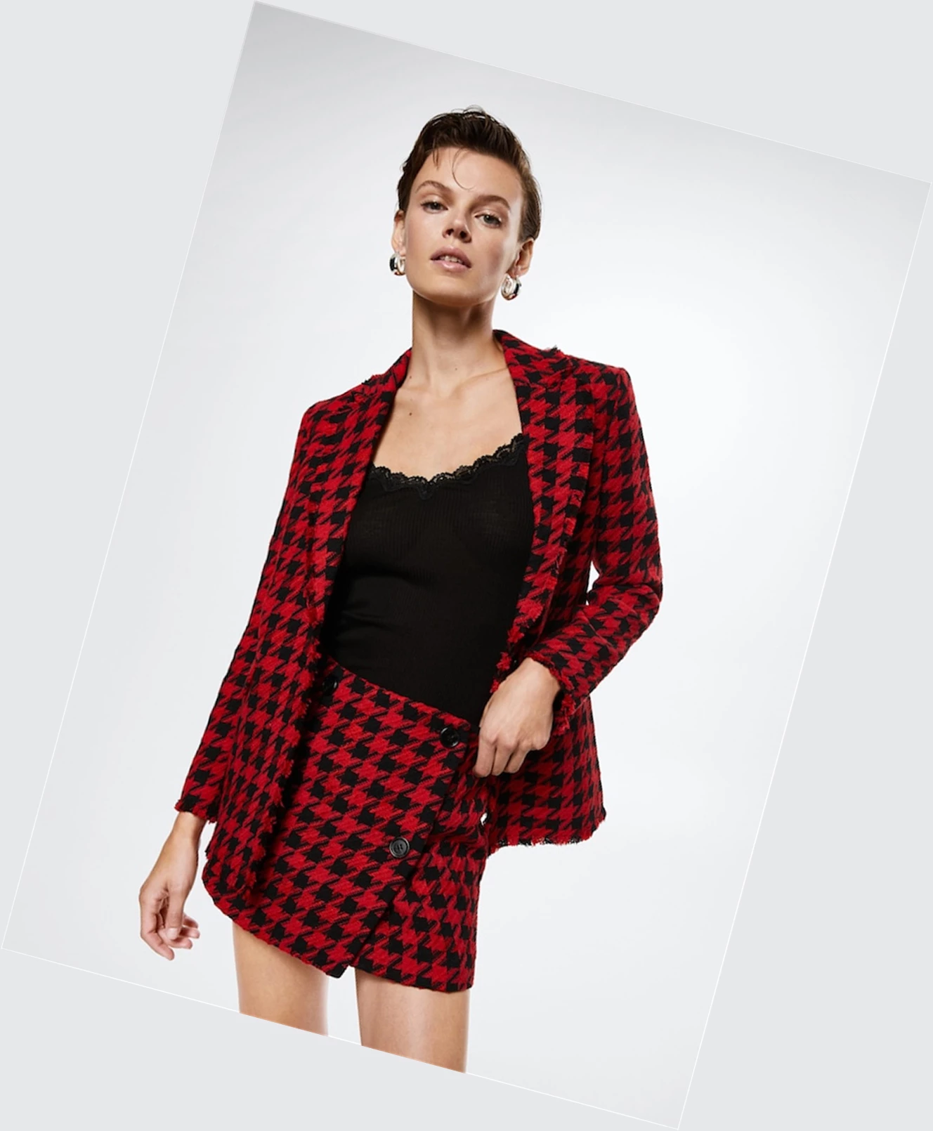 Sukne Mango Houndstooth Buttons Skirts Damske Červené | SK861169