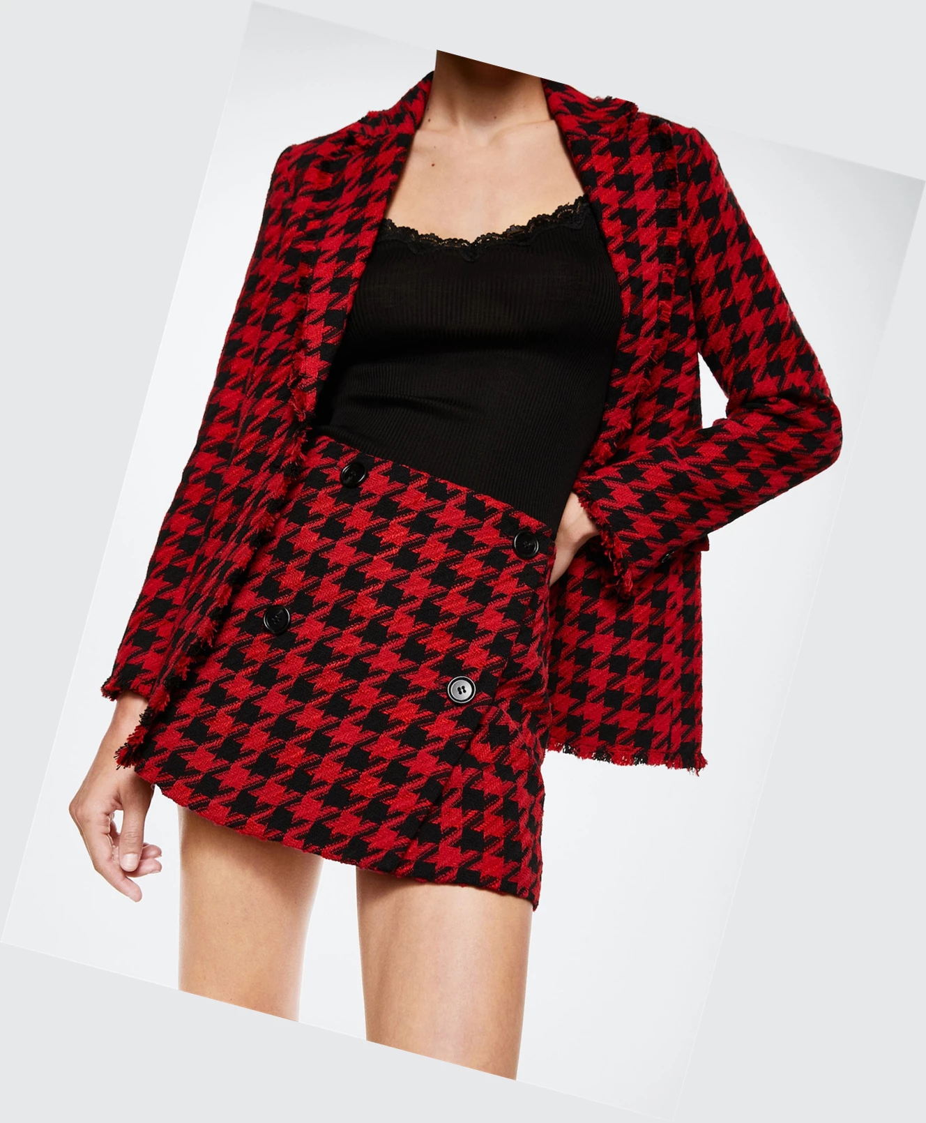 Sukne Mango Houndstooth Buttons Skirts Damske Červené | SK861169