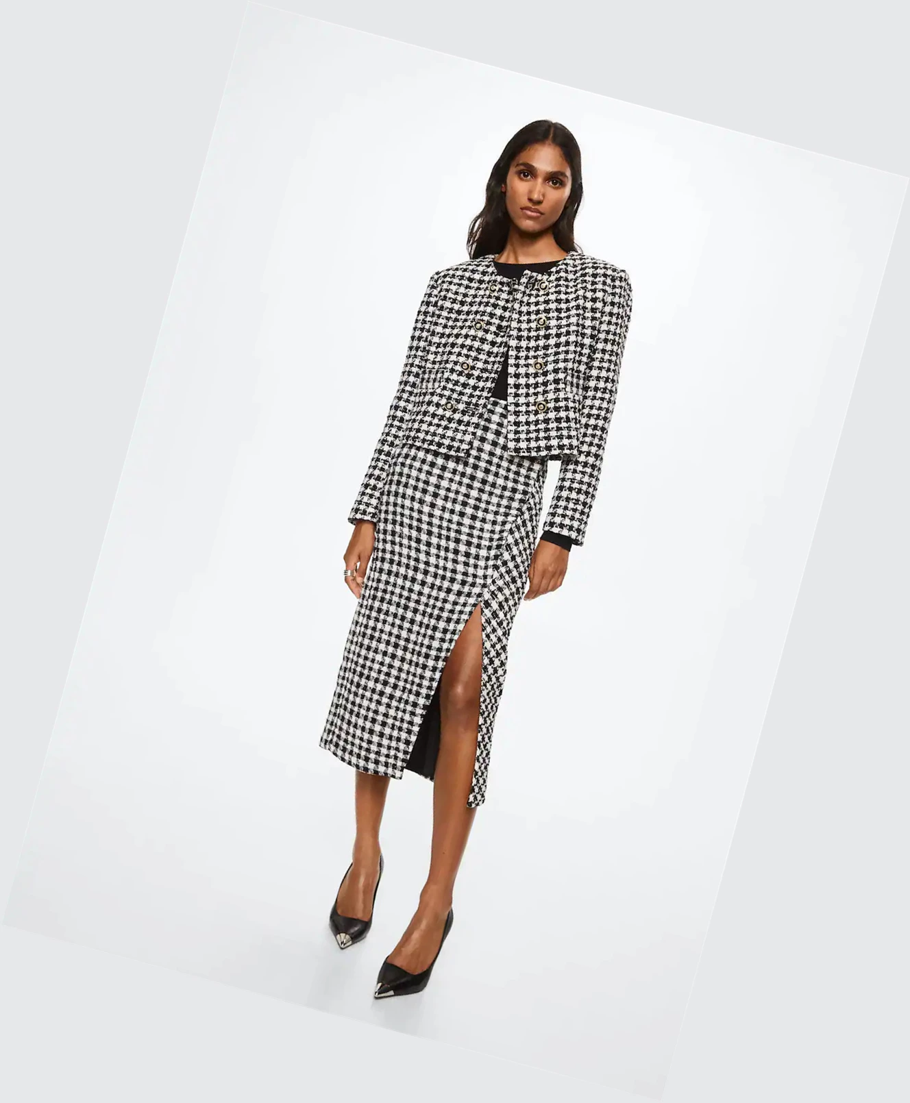 Sukne Mango Houndstooth Pencil Damske Čierne | SK862175