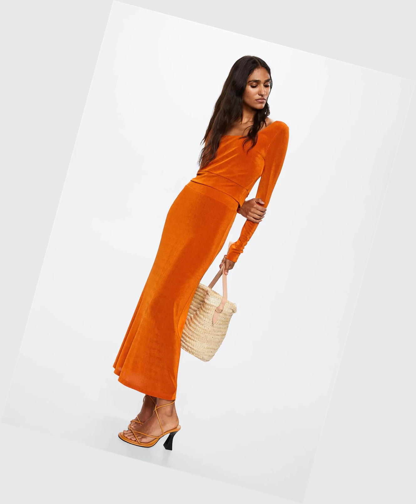 Sukne Mango Midi Satin Damske Oranžové | SK862167