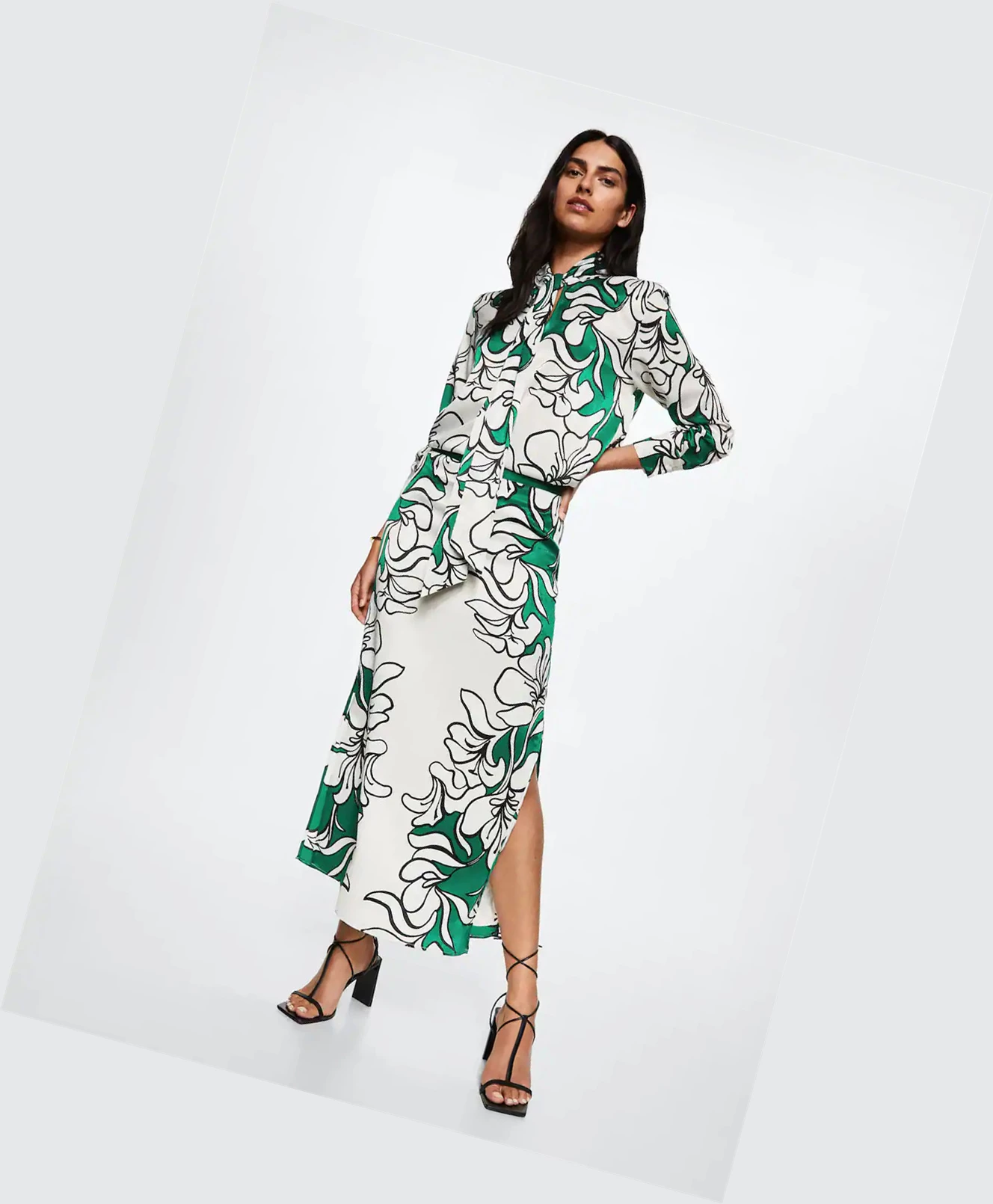 Sukne Mango Printed Satin Damske Zelene | SK862159