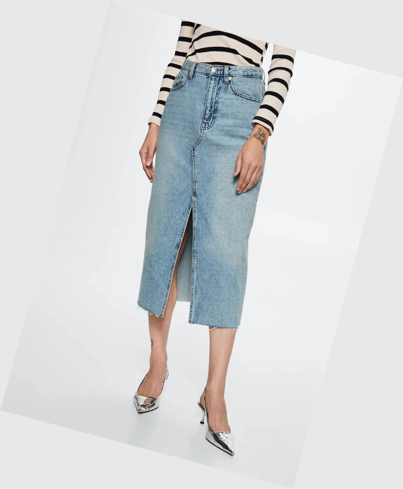 Sukne Mango Slit Denim Damske Modre | SK862135