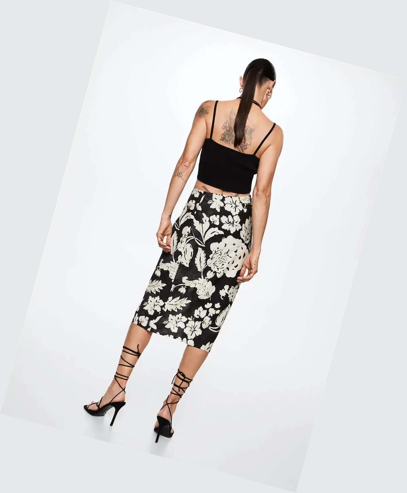 Sukne Mango Slit Floral Damske Čierne | SK862140