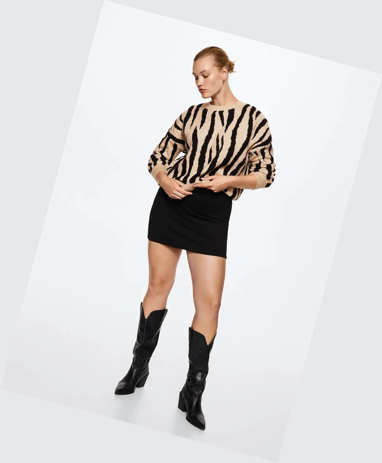 Svetre Mango Animal Print Damske Ecru | SK862464