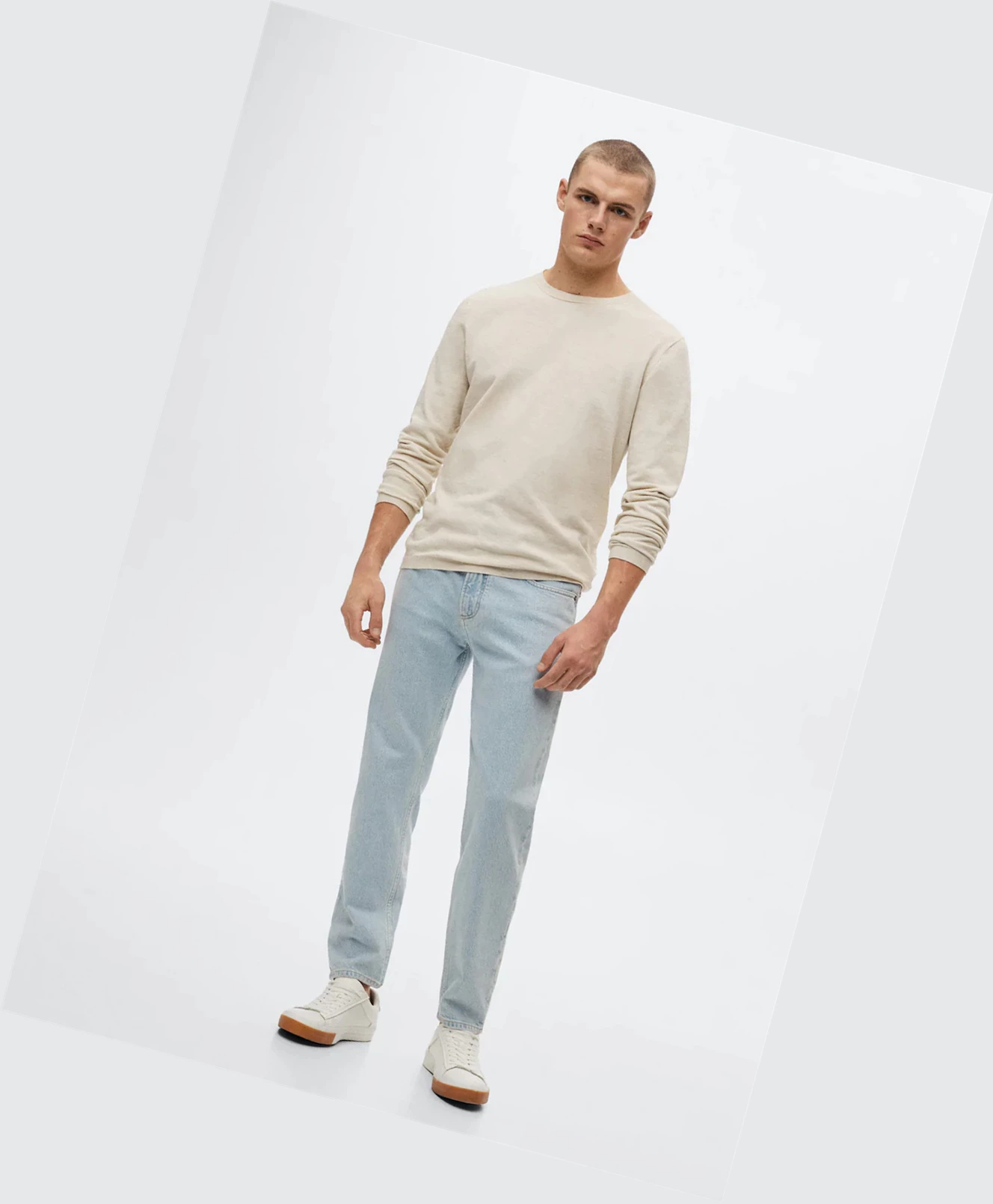 Svetre Mango Fine-knit Bavlnene Panske Biele | SK862478