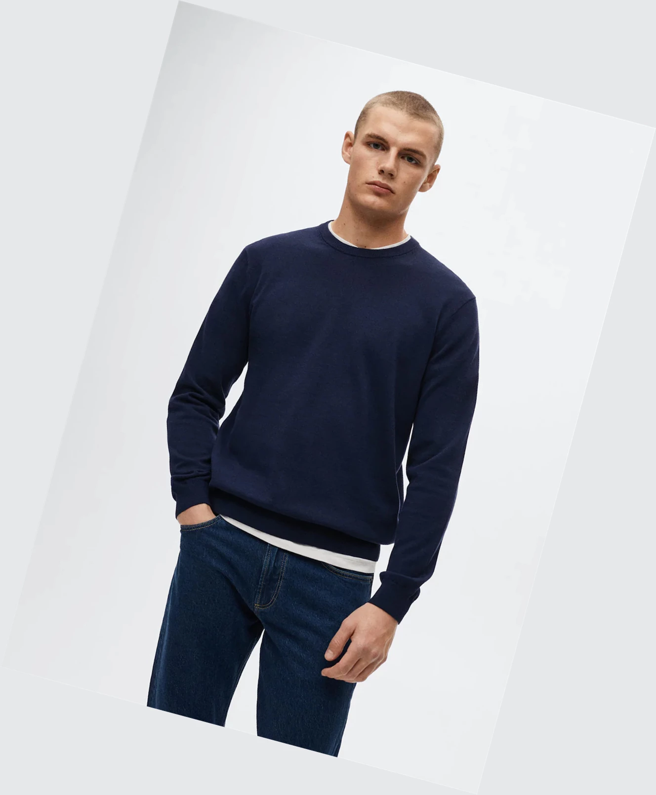 Svetre Mango Fine-knit Bavlnene Panske Námornícka Modrá | SK862459