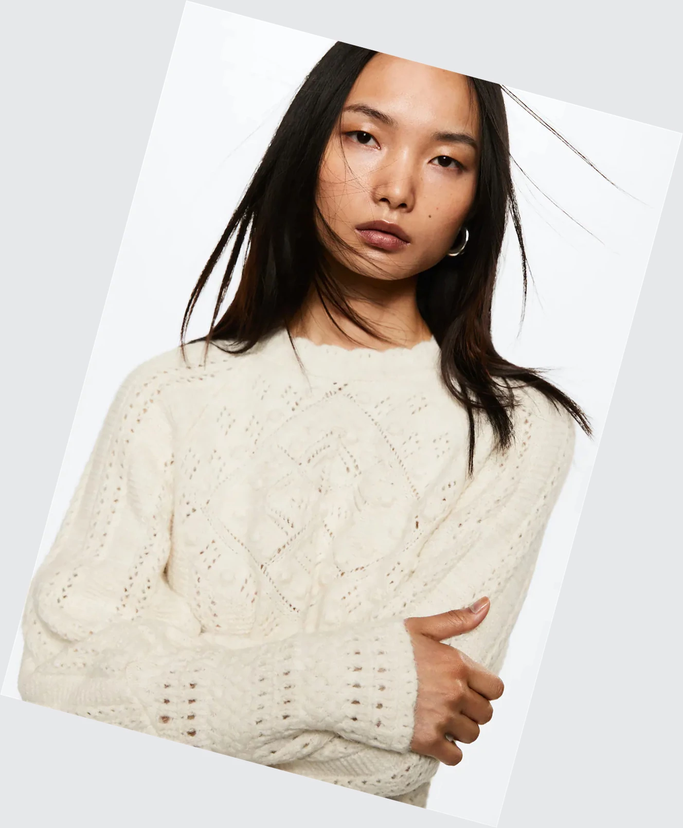 Svetre Mango Openwork Knit Damske Ecru | SK862406