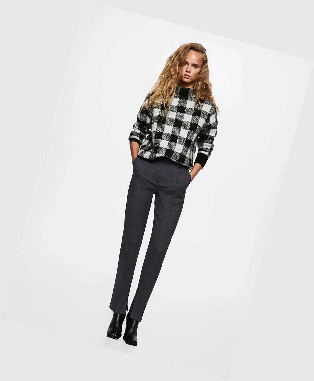 Svetre Mango Perkins Collar Checkered Damske Čierne | SK862613