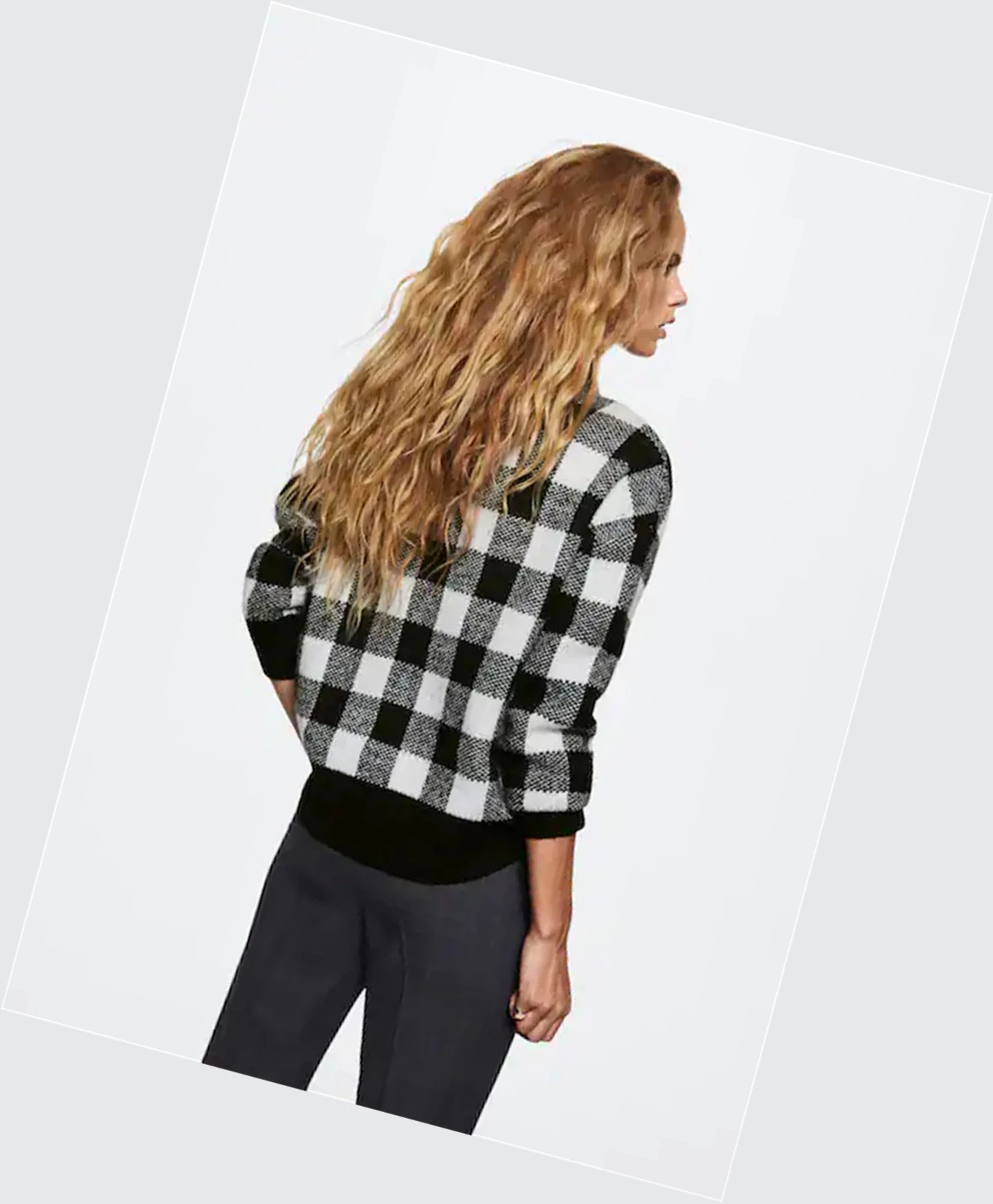 Svetre Mango Perkins Collar Checkered Damske Čierne | SK862613