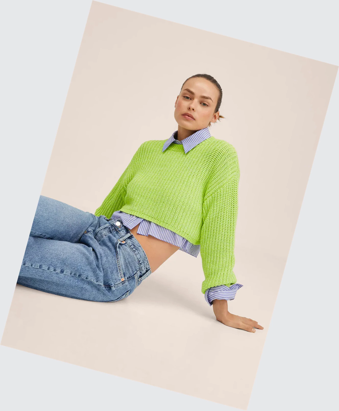 Svetre Mango Pletené Cropped Damske Lime | SK862477