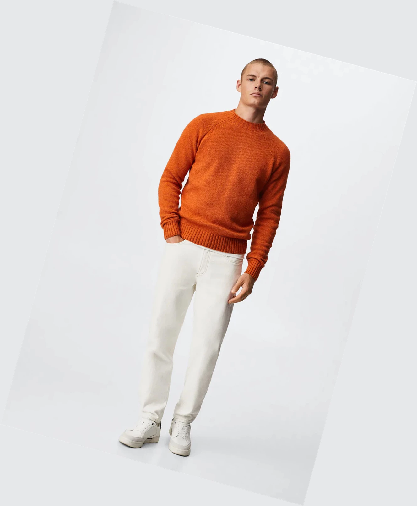 Svetre Mango Rounded Neck Vlna Panske Oranžové | SK862570