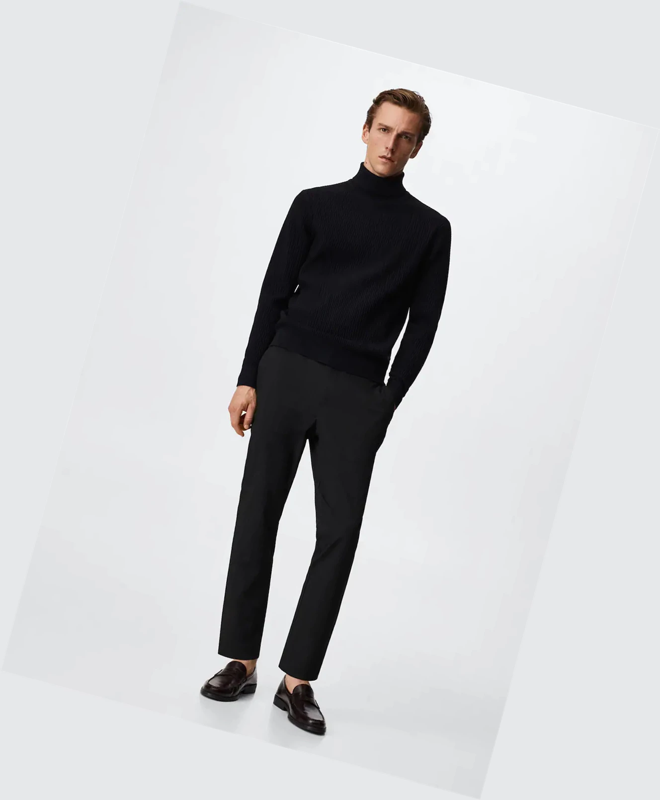 Svetre Mango Structured Turtleneck Panske Čierne | SK862399